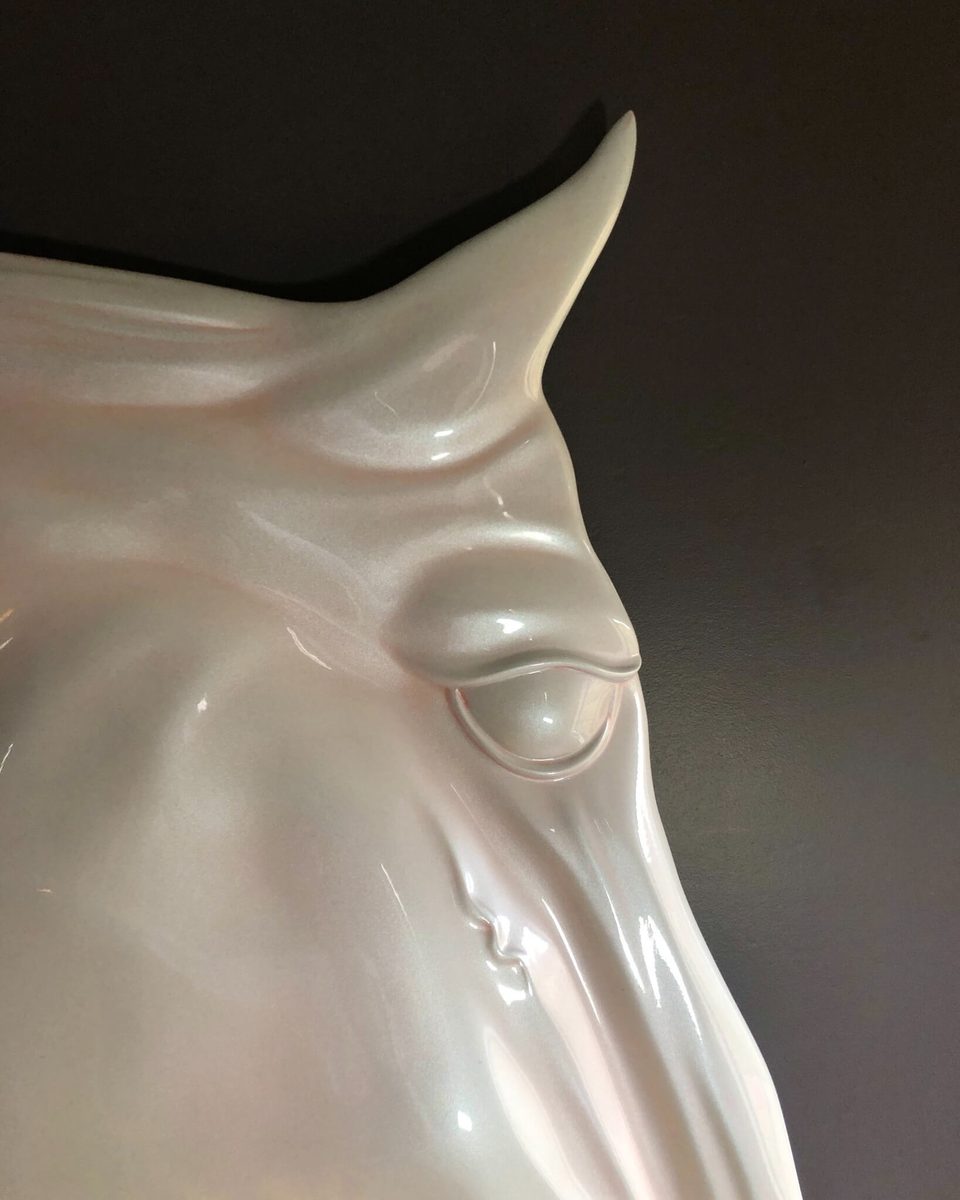 Close detail — eye and iridescent finish
