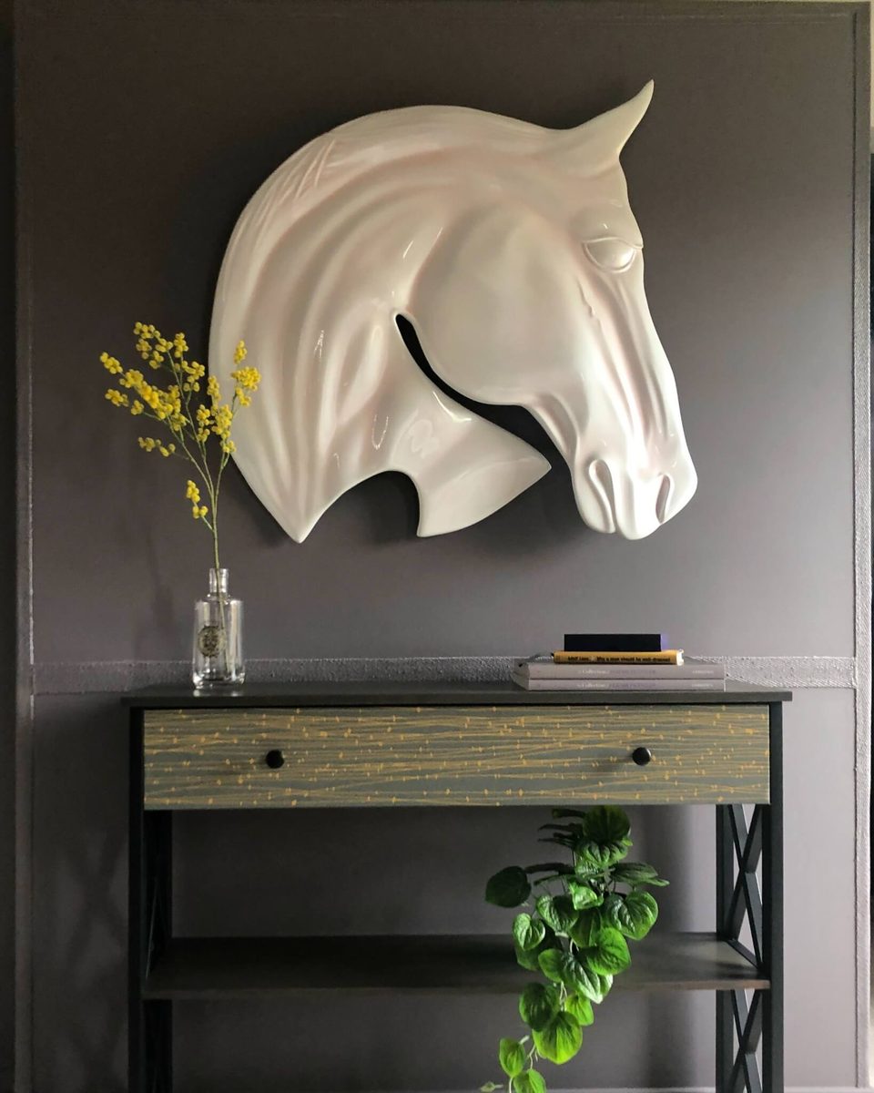 Quiet Marengo — horse head sculpture, full interior installation